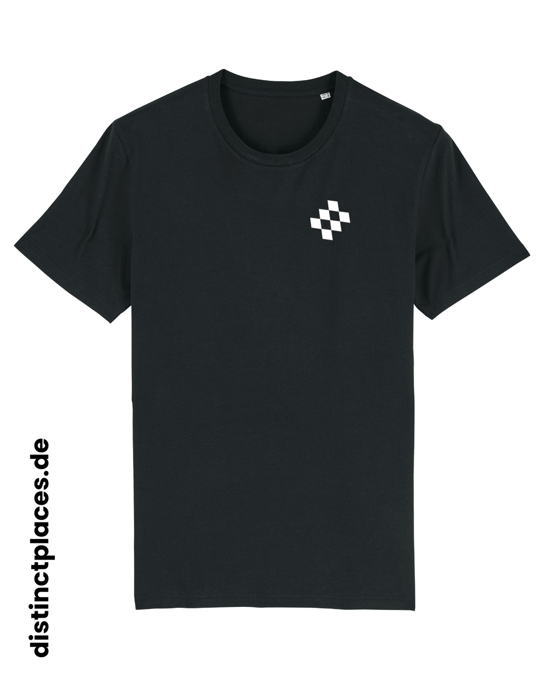 Schwarzes fairtrade, vegan und bio-baumwoll T-Shirt von vorne mit einem minimalistischem weißen Logo, beziehungsweise Wappen für Bayern